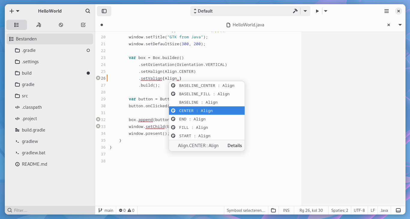 Screenshot of GNOME Builder with JDTLS